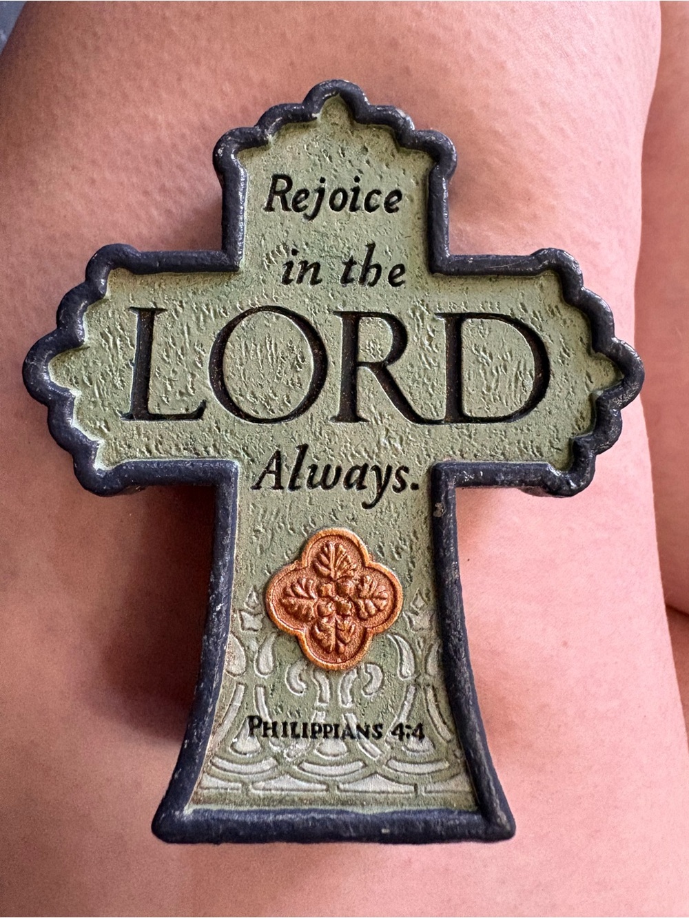 Rejoice in the LORD Decorative Cross Plaque - Olive Green & Copper
